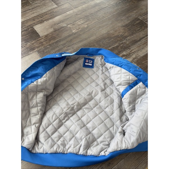 Detroit Lions NFL Quilt Lined Knit Trim Honolulu Blue Varsity Jacket Men's Large - Picture 7 of 8